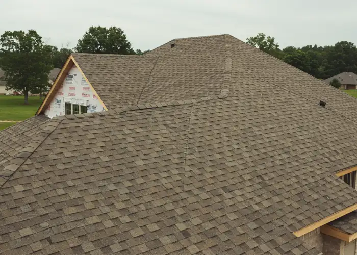 Aerial view of a residential roof with asphalt shingles, showcasing the roofing structure in Hanover, PA.